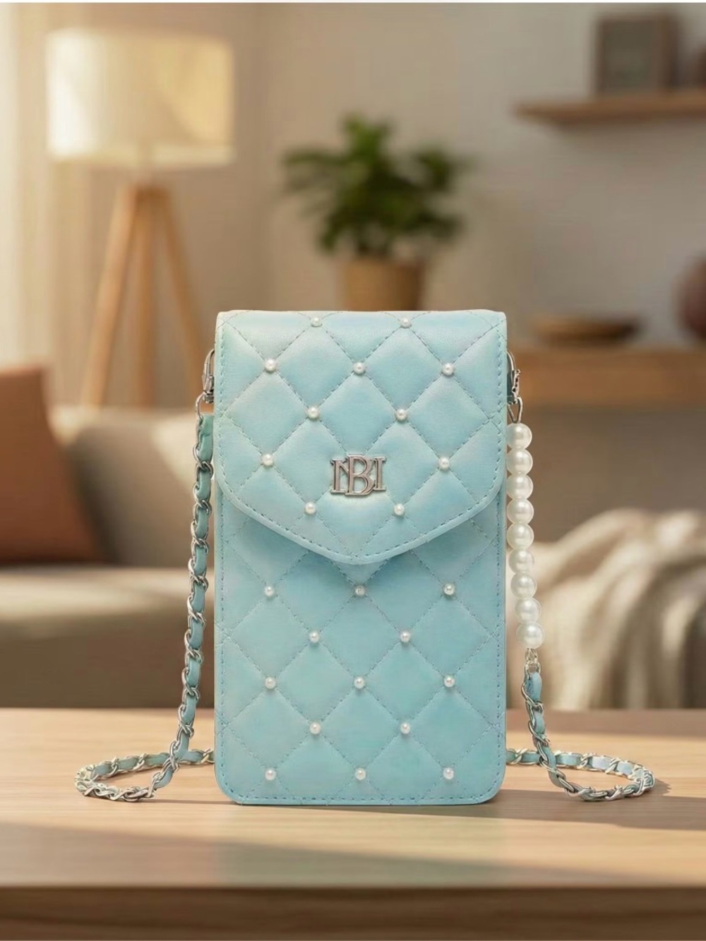 Badgley Mischka Quilted Pearl Cell Phone Crossbody